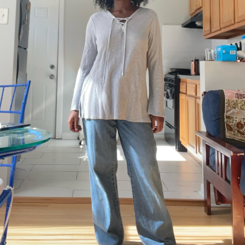 Michael Kors Gray Lace-Up Blouse